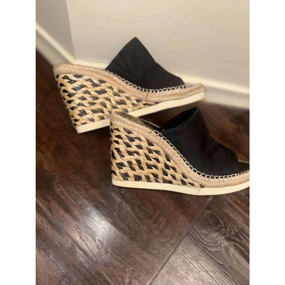 Vince Camuto Brissia Black Leather Espadrille Wedge Mules Sandals Size 9M/40 EUC